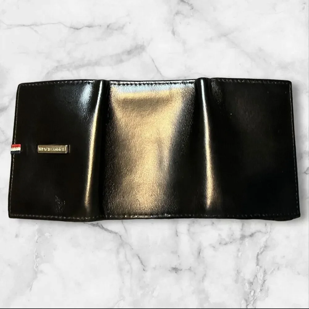 Tommy‎ Hilfiger Black Leather Mens Trifold Billfold Wallet Three Compartments